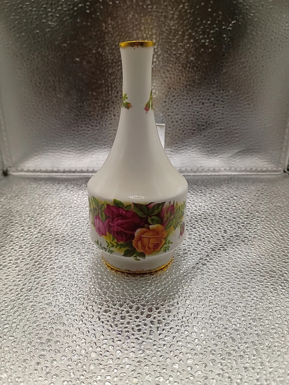 Vintage Royal Albert Rose Bud Vase in White with Pink and Yellow Floral Accents